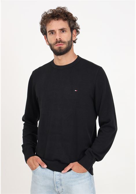 Black crew-neck sweater for men with flag embroidery TOMMY HILFIGER | MW0MW32026BDSBDS